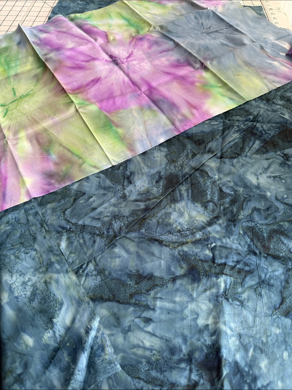 Hand Dyed Batik Quilting Cotton Fabric Lot Blue Purple Green 1 Yard+Fat Quarter